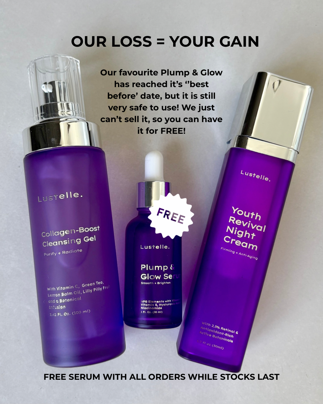 Load image into Gallery viewer, OUR LOSS, YOUR GAIN! Plump & Glow Serums have reached their Best Before date, however they are still fine to use!
