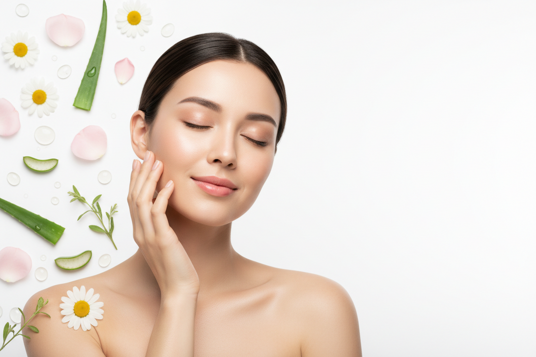 Gentle anti-aging skincare routine for sensitive skin with bakuchiol, peptides and niacinamide